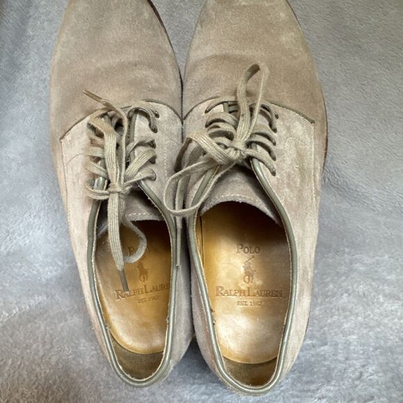 Polo Ralph Lauren Camel Suede Derby Oxford Lace Up Shoe 8D Wide Preppy Grandpa - Picture 13 of 16